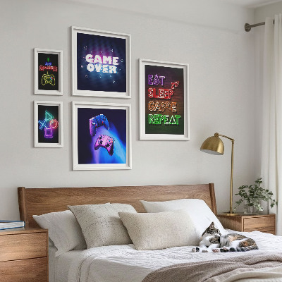 Decorațiune de perete set tablouri Teme de jocuri pe calculator cu neon