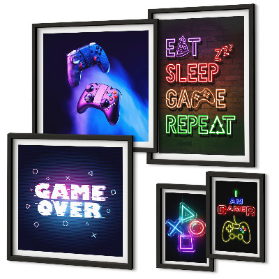 Decorațiune de perete set tablouri Teme de jocuri pe calculator cu neon