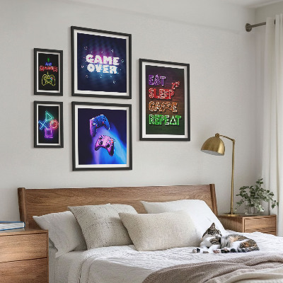 Decorațiune de perete set tablouri Teme de jocuri pe calculator cu neon