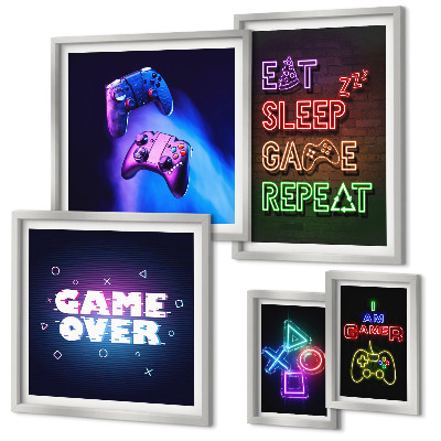 Decorațiune de perete set tablouri Teme de jocuri pe calculator cu neon