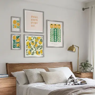 Set de tablouri decorative pentru perete cu imprimeu floral, citrice și mesaje pozitive