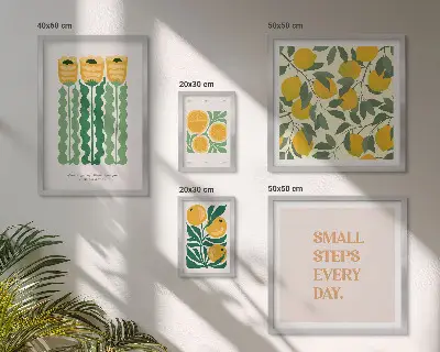 Set de tablouri decorative pentru perete cu imprimeu floral, citrice și mesaje pozitive