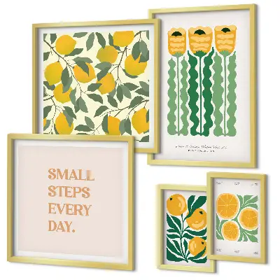 Set de tablouri decorative pentru perete cu imprimeu floral, citrice și mesaje pozitive