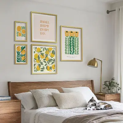 Set de tablouri decorative pentru perete cu imprimeu floral, citrice și mesaje pozitive