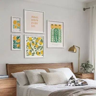 Set de tablouri decorative pentru perete cu imprimeu floral, citrice și mesaje pozitive