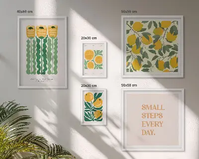 Set de tablouri decorative pentru perete cu imprimeu floral, citrice și mesaje pozitive