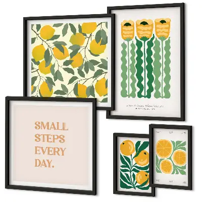 Set de tablouri decorative pentru perete cu imprimeu floral, citrice și mesaje pozitive