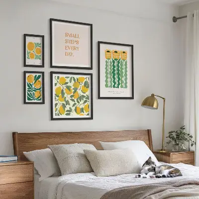 Set de tablouri decorative pentru perete cu imprimeu floral, citrice și mesaje pozitive