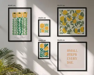 Set de tablouri decorative pentru perete cu imprimeu floral, citrice și mesaje pozitive