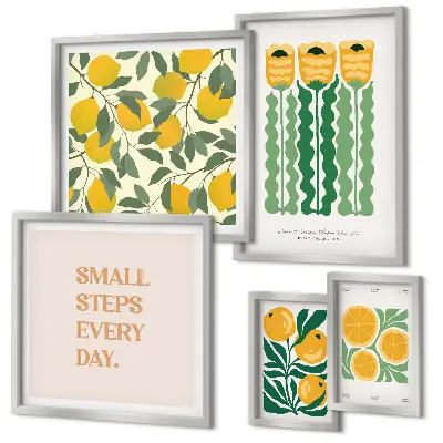 Set de tablouri decorative pentru perete cu imprimeu floral, citrice și mesaje pozitive