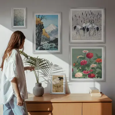 Set de tablouri decorative pentru perete cu peisaje naturale și flori