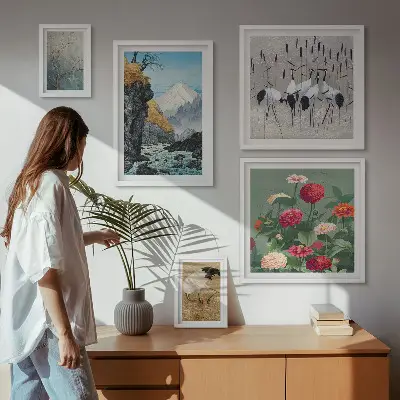 Set de tablouri decorative pentru perete cu peisaje naturale și flori