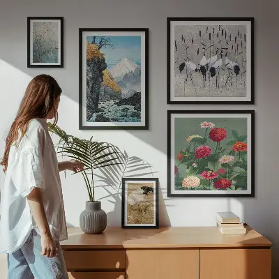 Set de tablouri decorative pentru perete cu peisaje naturale și flori