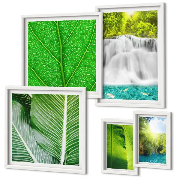 Tablou poliptic înrămat cu model de cascadă tropicală cu palmieri