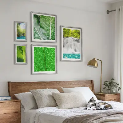 Tablou poliptic înrămat cu model de cascadă tropicală cu palmieri