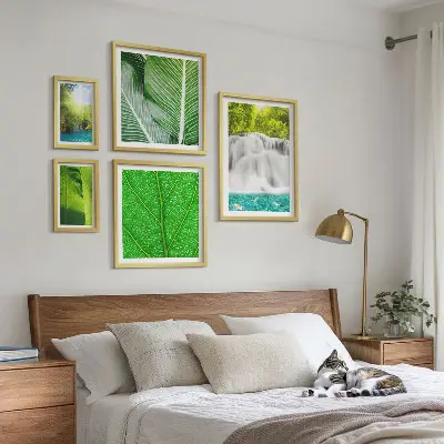 Tablou poliptic înrămat cu model de cascadă tropicală cu palmieri