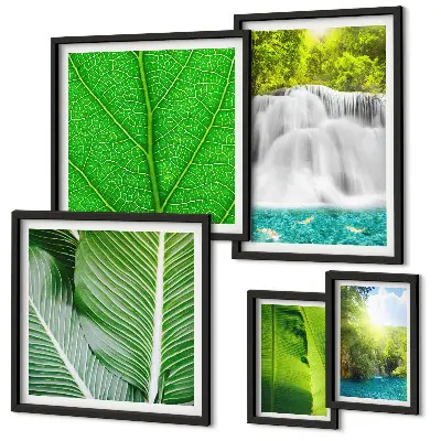 Tablou poliptic înrămat cu model de cascadă tropicală cu palmieri