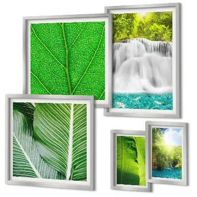 Tablou poliptic înrămat cu model de cascadă tropicală cu palmieri