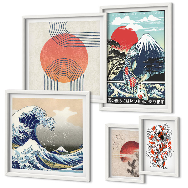 Decorațiune de perete set tablouri Motive de artă japoneză valuri