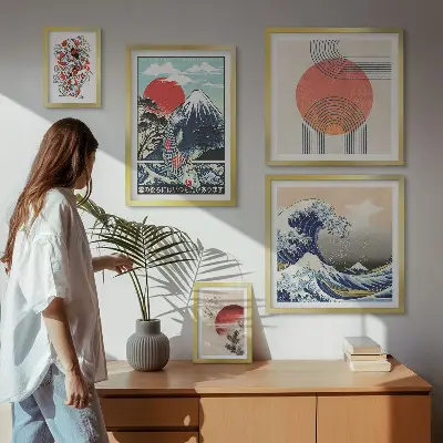 Set de tablouri decorative pentru perete cu motive de artă japoneză valuri