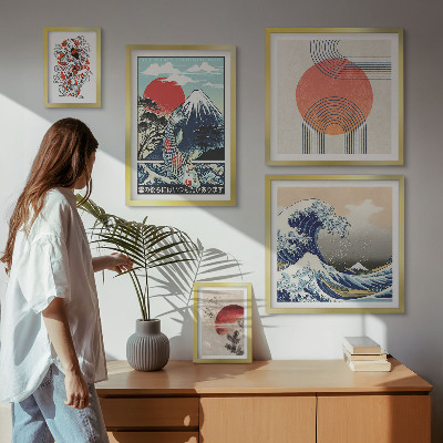 Decorațiune de perete set tablouri Motive de artă japoneză valuri