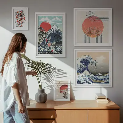 Set de tablouri decorative pentru perete cu motive de artă japoneză valuri