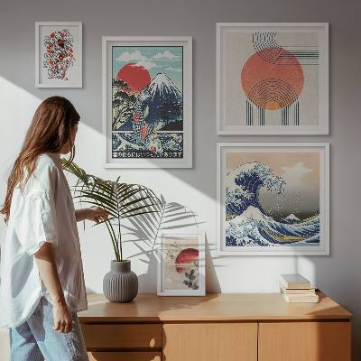 Decorațiune de perete set tablouri Motive de artă japoneză valuri