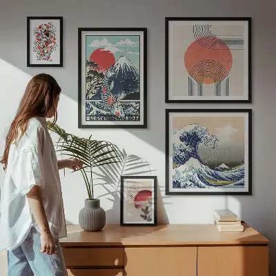 Set de tablouri decorative pentru perete cu motive de artă japoneză valuri