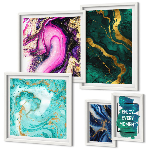 Decorațiune de perete set tablouri Modele abstracte cu verde și violet