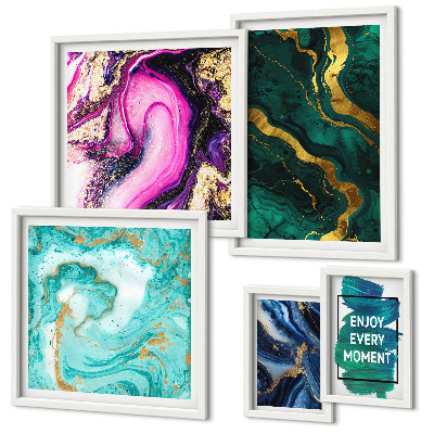 Decorațiune de perete set tablouri Modele abstracte cu verde și violet