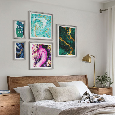 Decorațiune de perete set tablouri Modele abstracte cu verde și violet