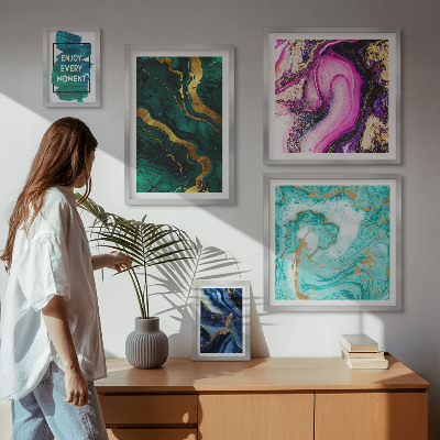 Decorațiune de perete set tablouri Modele abstracte cu verde și violet