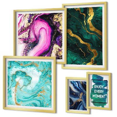 Decorațiune de perete set tablouri Modele abstracte cu verde și violet