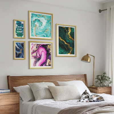 Decorațiune de perete set tablouri Modele abstracte cu verde și violet