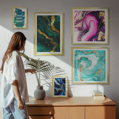Decorațiune de perete set tablouri Modele abstracte cu verde și violet