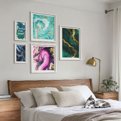 Decorațiune de perete set tablouri Modele abstracte cu verde și violet