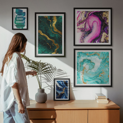 Decorațiune de perete set tablouri Modele abstracte cu verde și violet