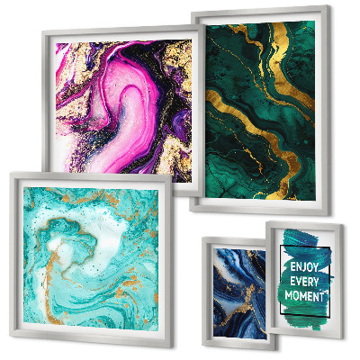 Decorațiune de perete set tablouri Modele abstracte cu verde și violet