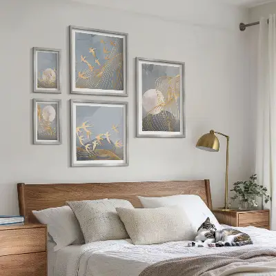 Valuri și păsări abstracte tablou poliptic înrămat