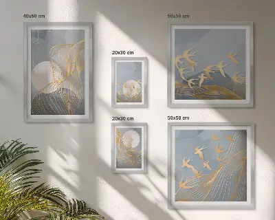 Valuri și păsări abstracte tablou poliptic înrămat