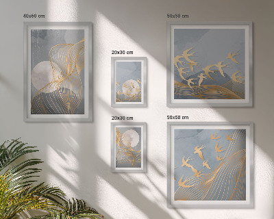 Polyptic înrămat Valuri și păsări abstracte