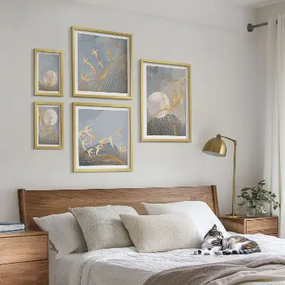 Valuri și păsări abstracte tablou poliptic înrămat