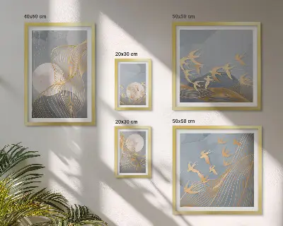 Valuri și păsări abstracte tablou poliptic înrămat