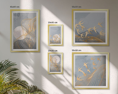 Polyptic înrămat Valuri și păsări abstracte