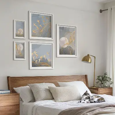 Valuri și păsări abstracte tablou poliptic înrămat
