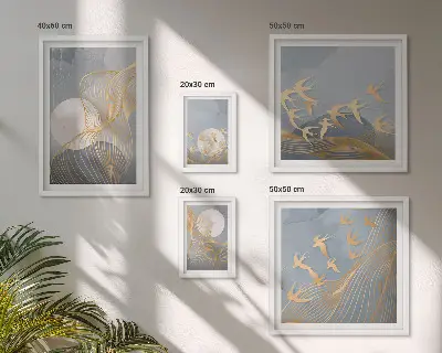 Valuri și păsări abstracte tablou poliptic înrămat