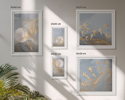 Polyptic înrămat Valuri și păsări abstracte