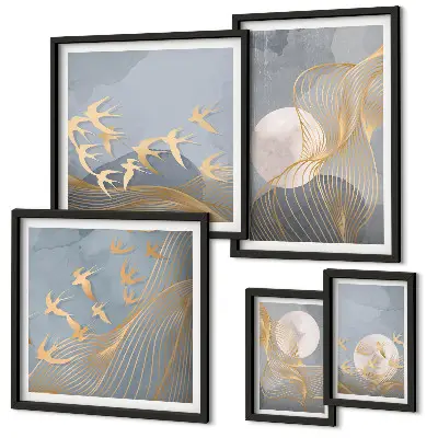 Valuri și păsări abstracte tablou poliptic înrămat