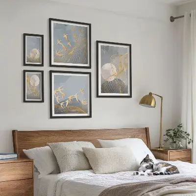 Valuri și păsări abstracte tablou poliptic înrămat