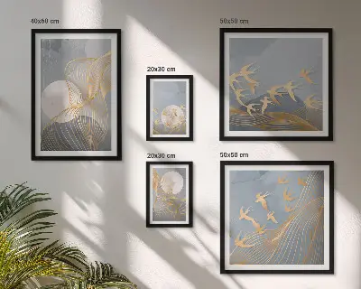 Valuri și păsări abstracte tablou poliptic înrămat